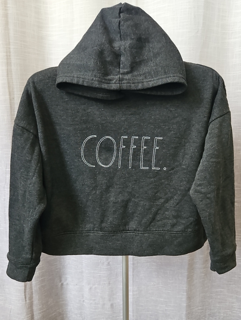 Rae Dunn Dark Gray 'COFFEE.' Embroidered Cropped Hoodie